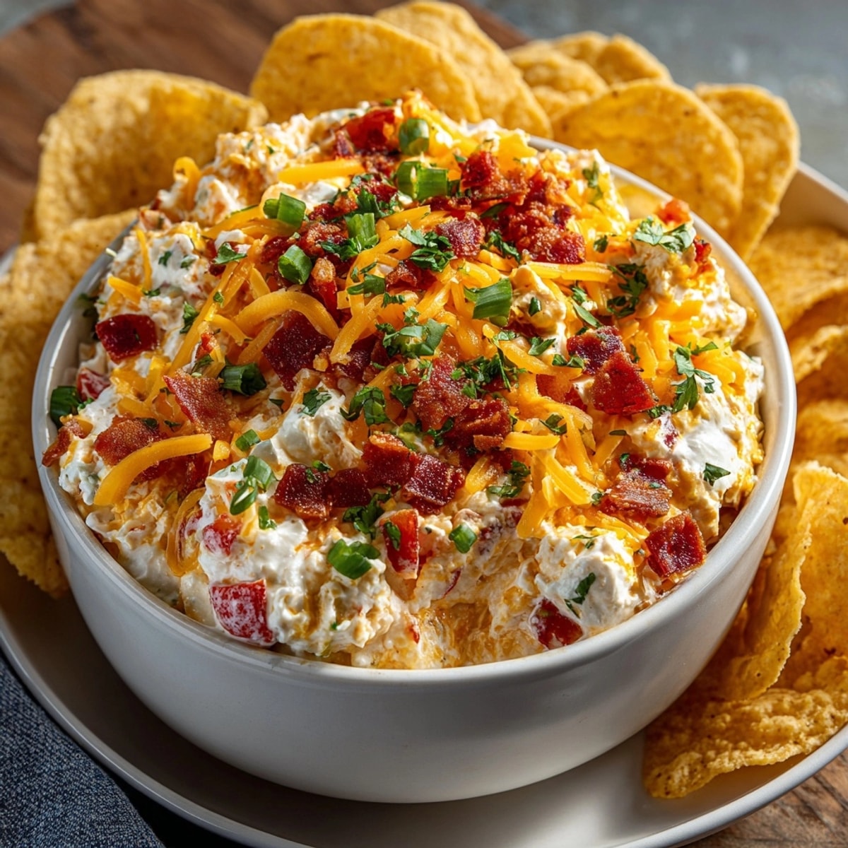 Creamy Boat Dip (Rotel Ranch Dip) topped with green onions, ready for party snacking.