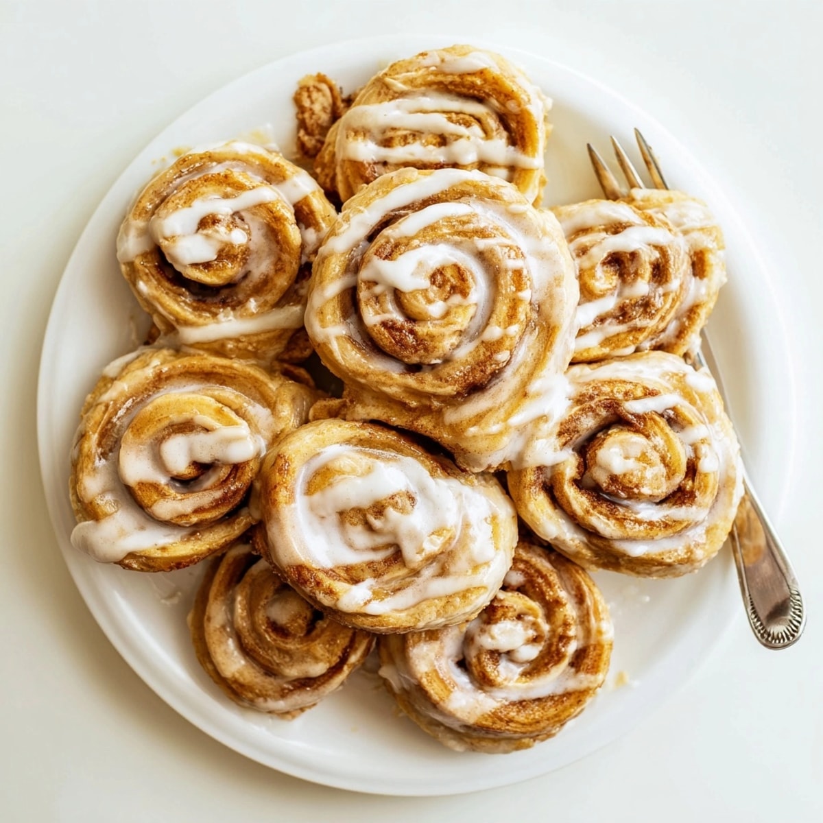 Golden Peanut Butter Cinnamon Roll Cookies, fresh from oven, drizzled with sweet icing.