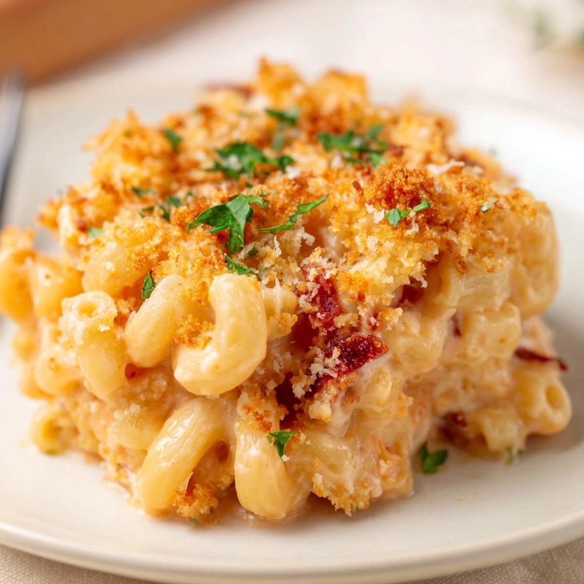 Golden Alfredo Roasted Red Pepper Mac Cups, warm from the oven, cheesy and inviting.