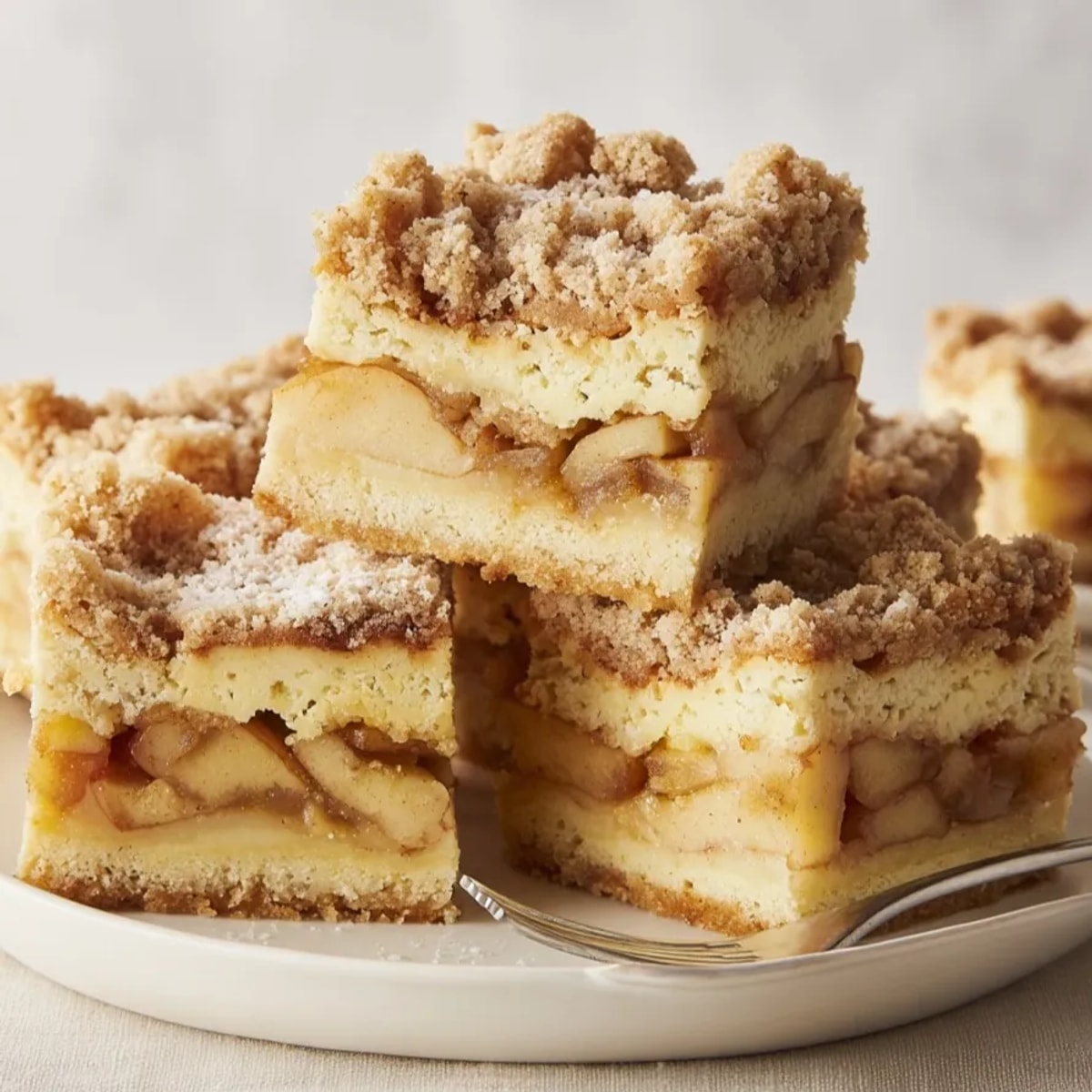 Golden Ricotta Cinnamon Apple Pie Bars, a warm swirl of fall flavors.