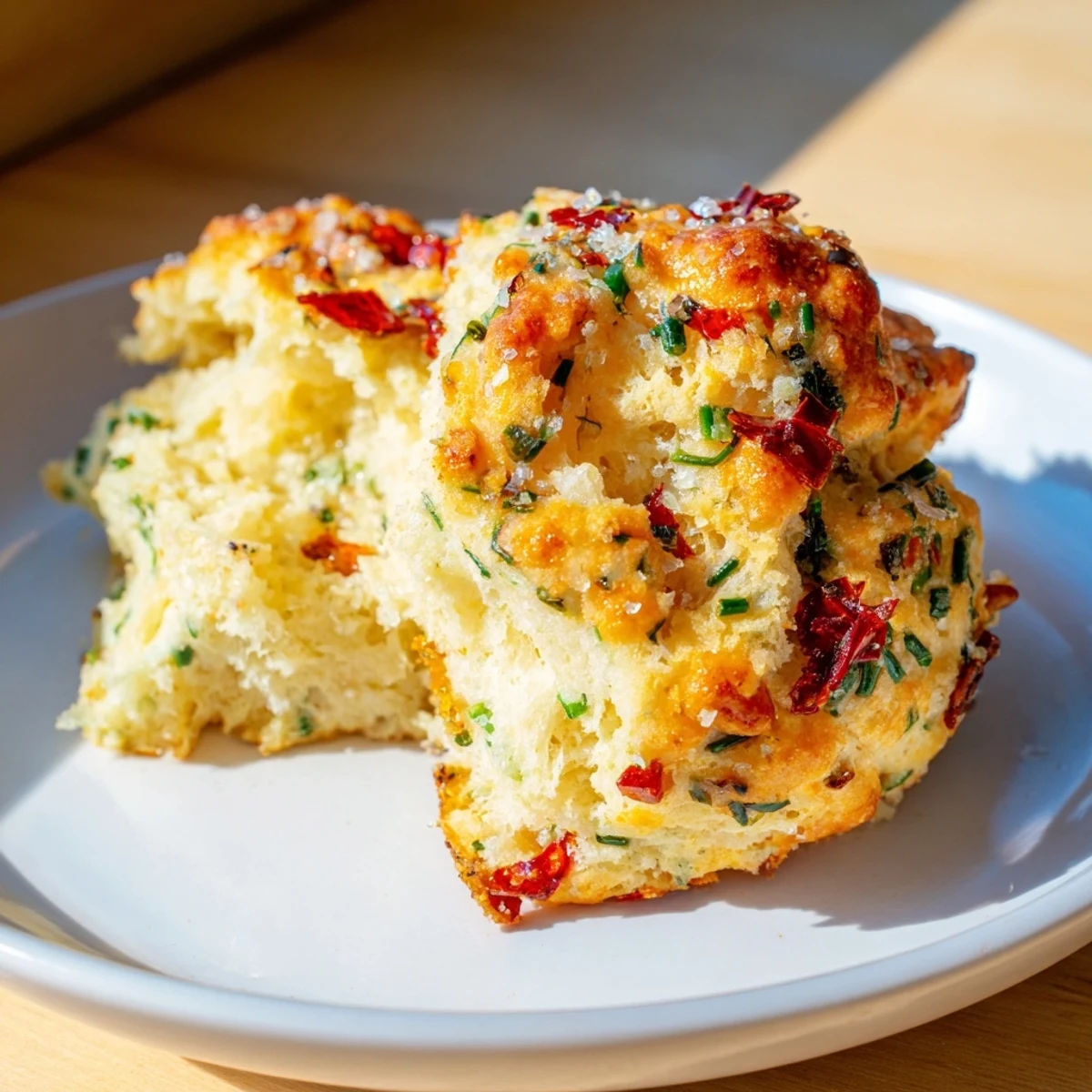 Savory chili garlic pretzel drop scones, golden brown, perfect for casual snacking.  