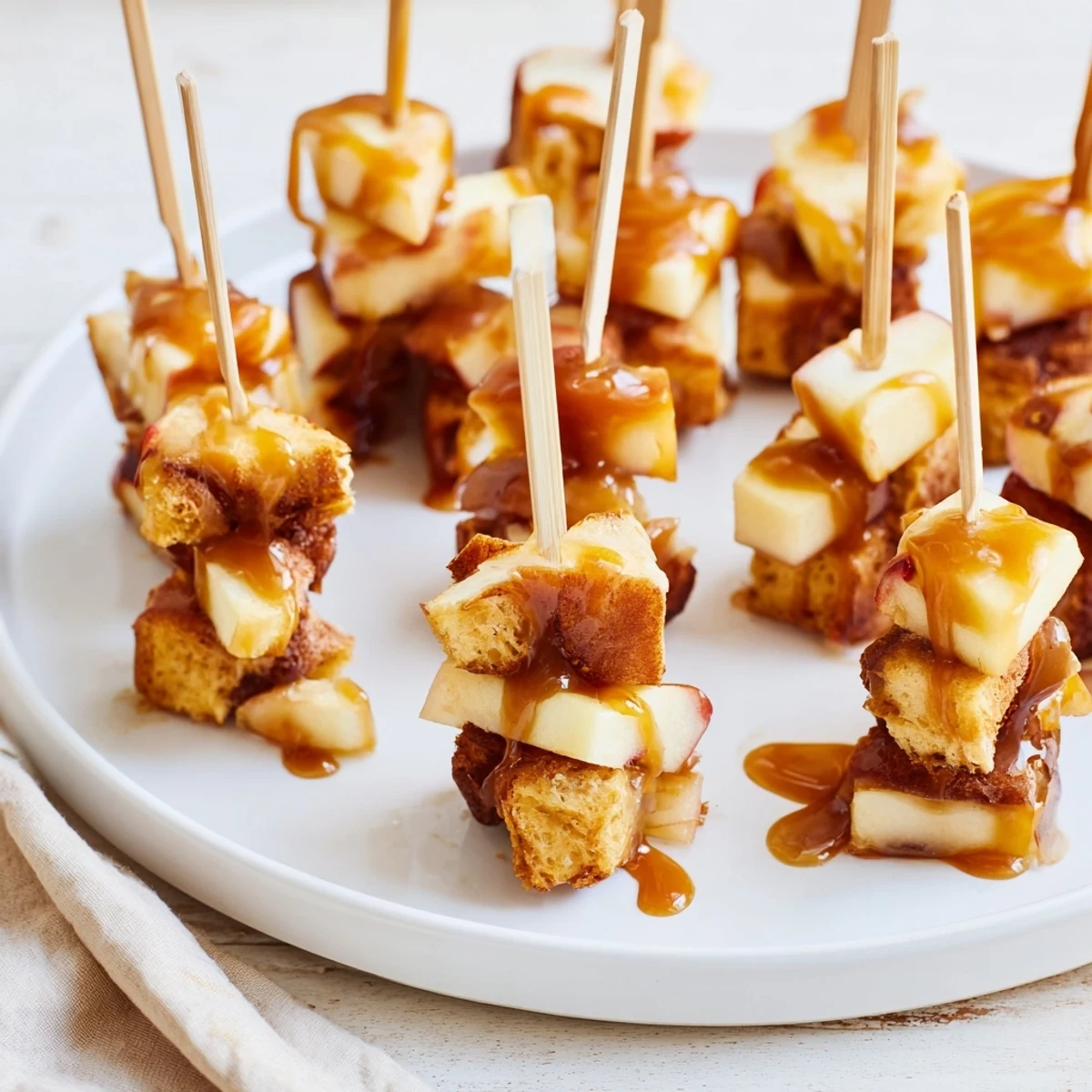 Caramel Apple Cheddar Muffin Skewers with creamy caramel and crunchy apples, ideal for brunch.  