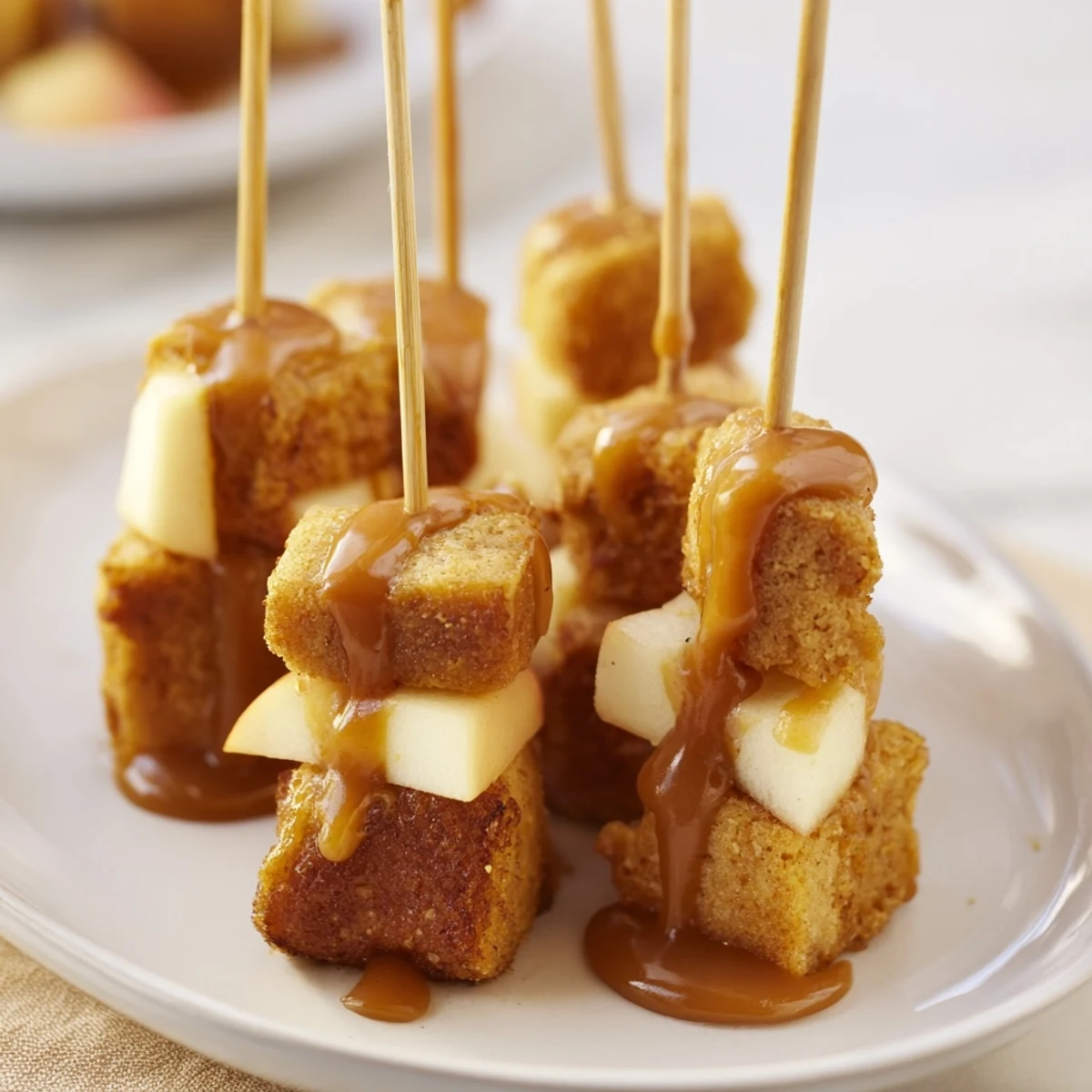 Savory-sweet Caramel Apple Cheddar Muffin Skewers, perfect for sharing at your next party.