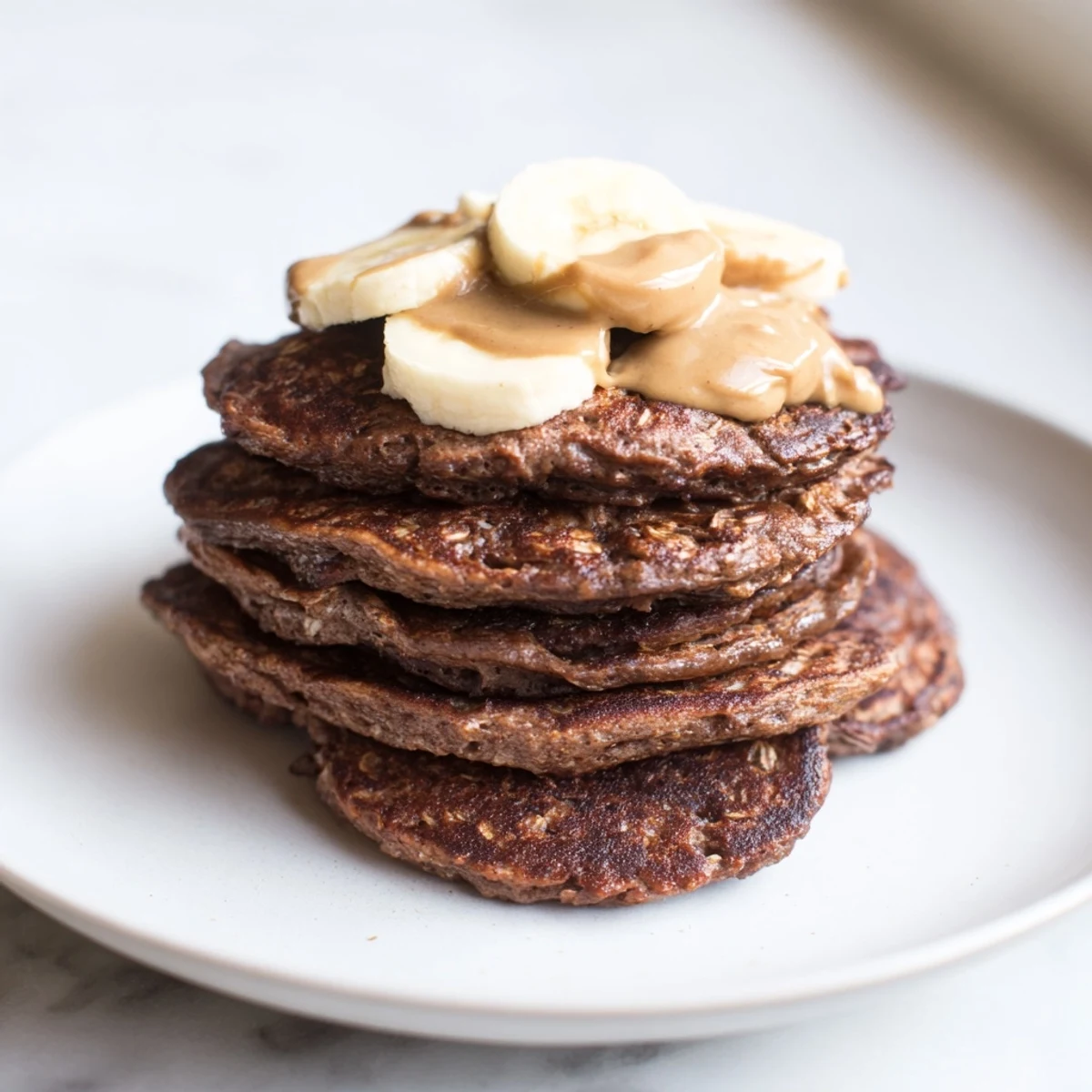 Fluffy, naturally sweet Banana Chocolate Pancakes perfect for a healthy breakfast treat.  