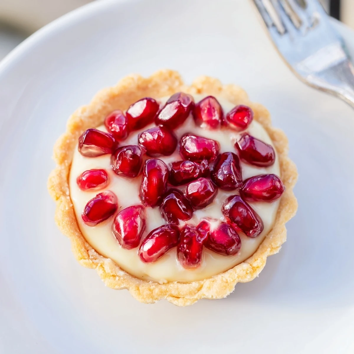 Delicious pomegranate cream cheese tartlets served chilled for a refreshing dessert.