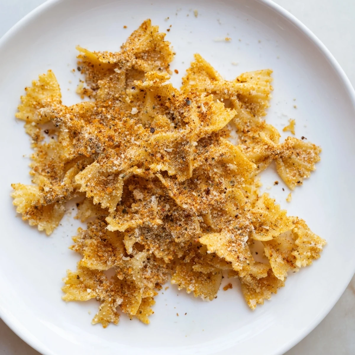 Golden baked pasta chips seasoned with garlic and smoked paprika for irresistible flavor.  