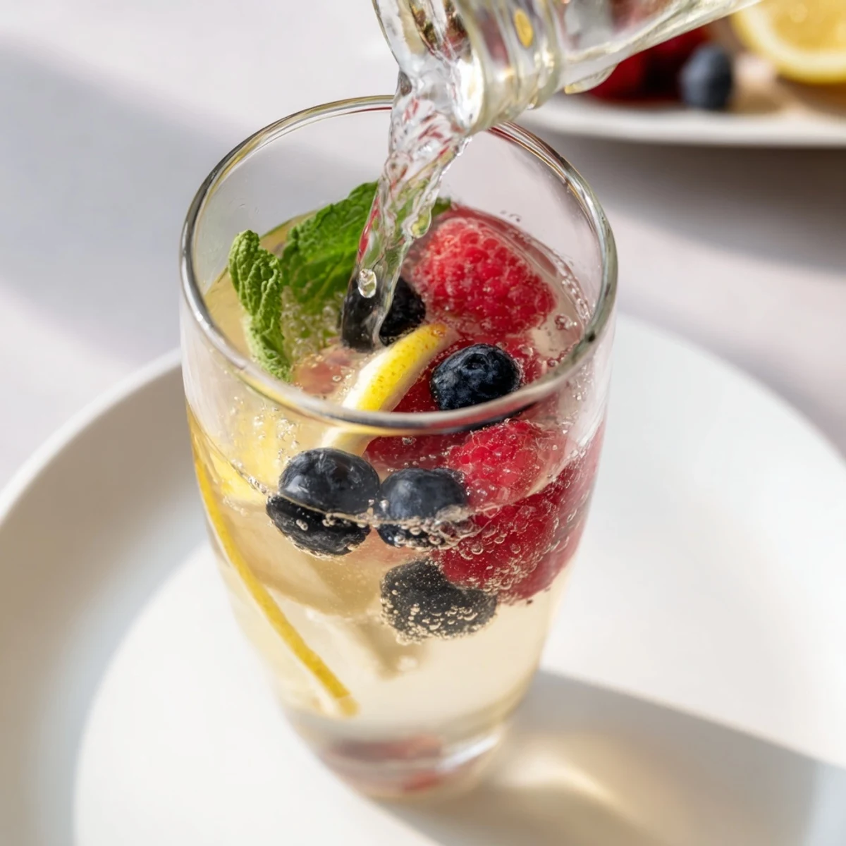 Chilled, naturally fizzy kombucha-inspired drinks garnished with mint and citrus slices.