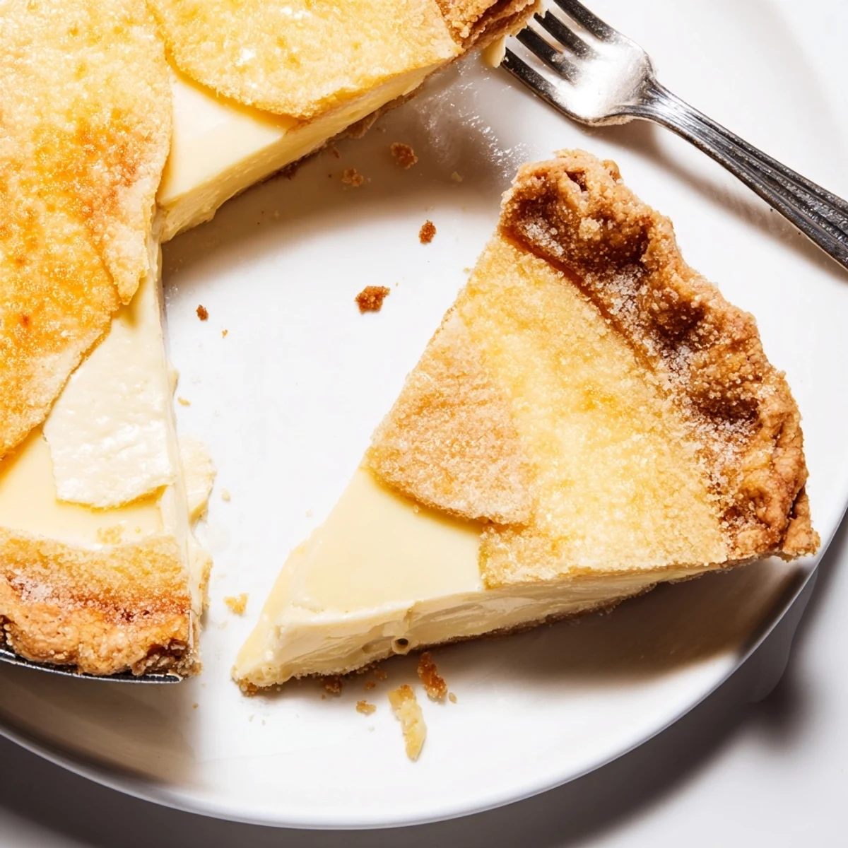 Warm, sweet water pie showcases a buttery crust and hints of vanilla delightfully.
