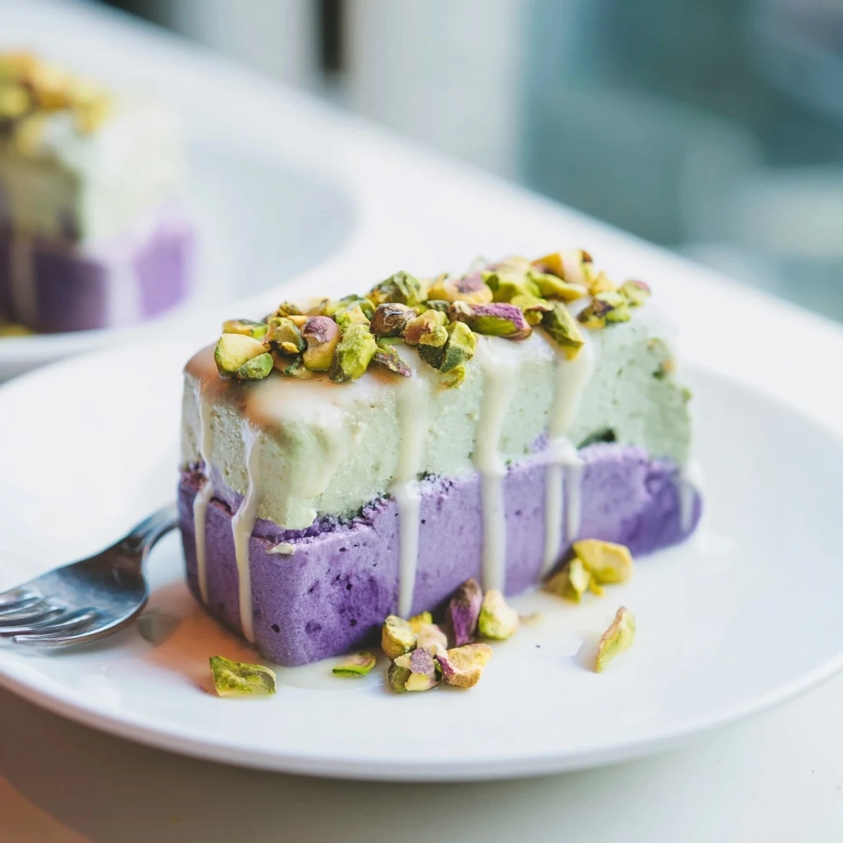 Creamy Ube & Pistachio Ice Cream Bars with vibrant colors and decadent layers.  