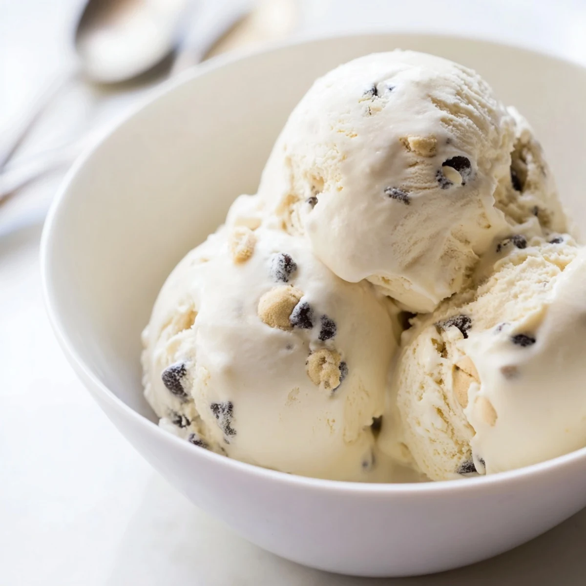 Creamy cottage cheese ice cream swirled with rich, edible cookie dough bites.  