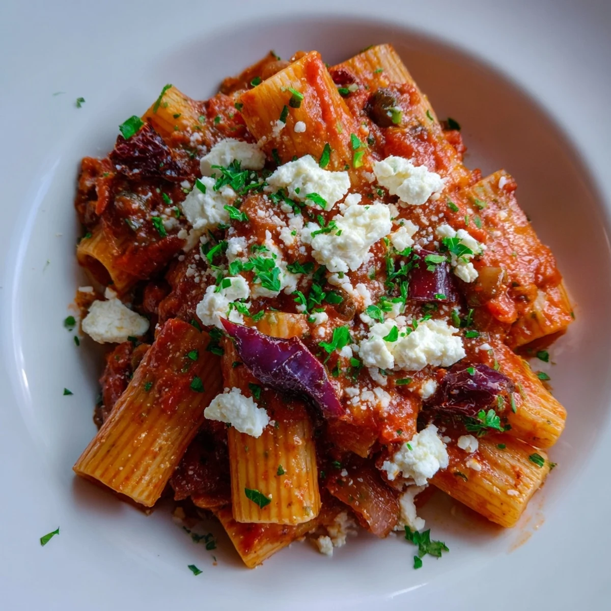 Golden-brown Mediterranean Baked Garlic & Herb Pasta, bubbling with feta, is the perfect comforting weeknight meal.