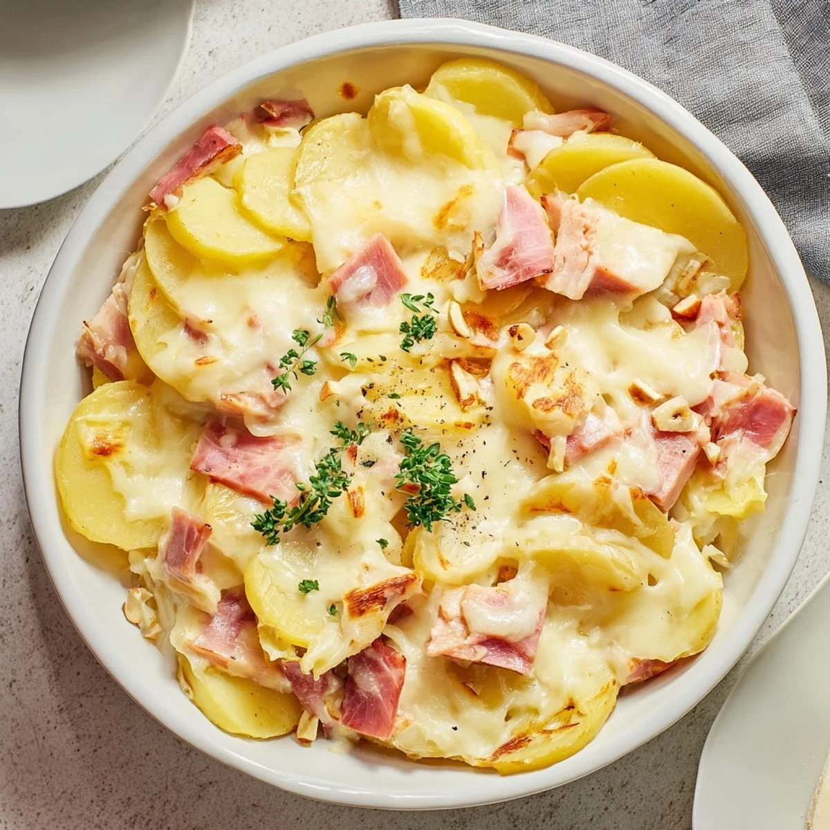Imagine the rich, decadent Plateau Moufle Chaud et Confortable with tender potatoes and savory ham.