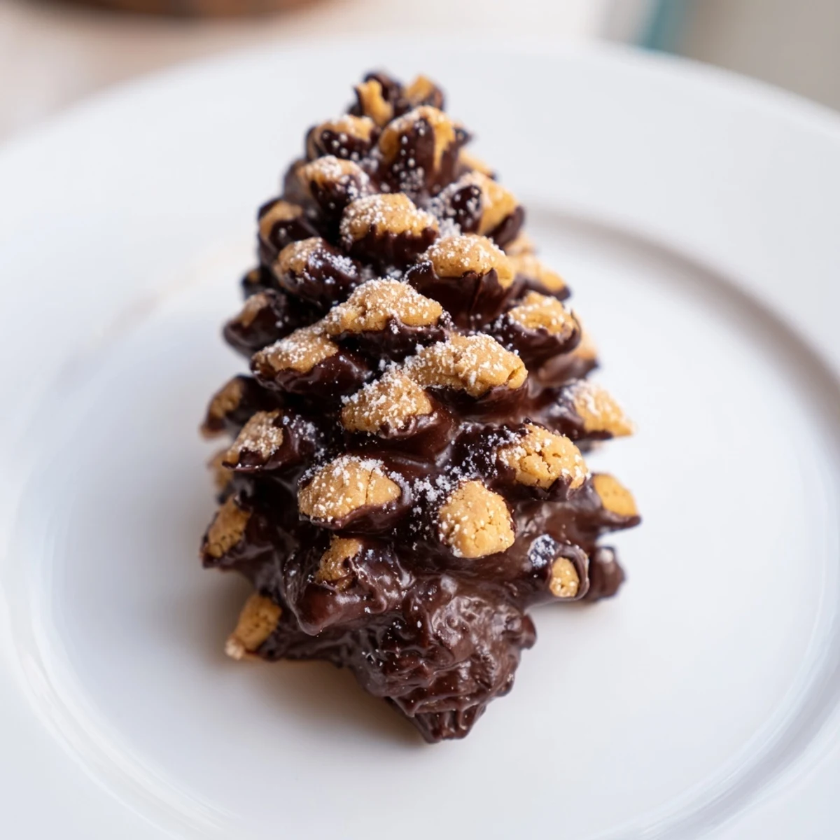 Golden, freshly baked Pinecone Shaped Peanut Butter Cookies, ready to be enjoyed with a glass of milk.
