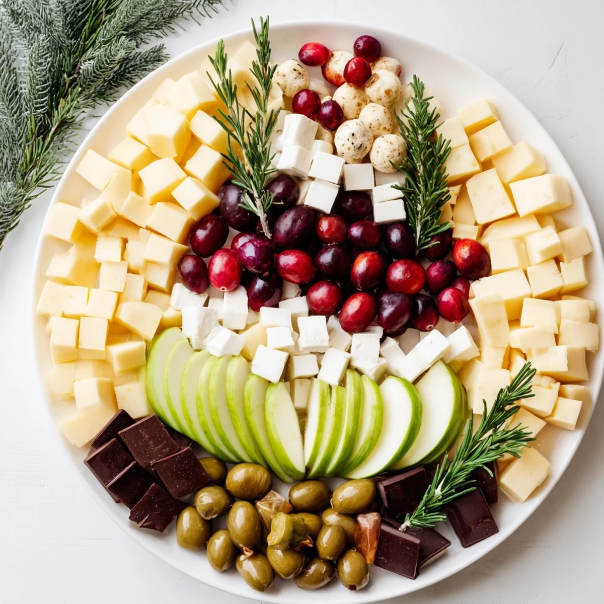 Festive Cranberry Joy Tree Board features colorful cheese, fruit, and crackers arranged for holiday fun.