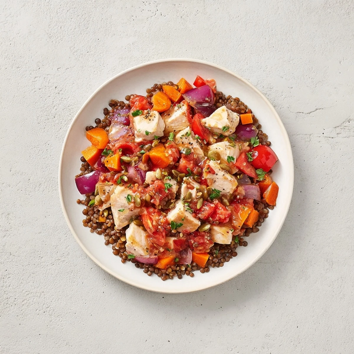 Hearty Chicken and Lentil Recession Salad, perfect for meal prep, full of flavorful chicken and wholesome lentils.