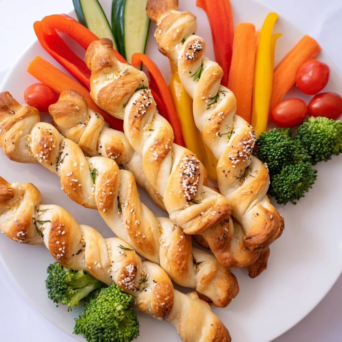 Enjoy this easy appetizer—Dinosaur Bone Prehistoric Crudités, a kid-friendly presentation of fresh vegetables and breadsticks.