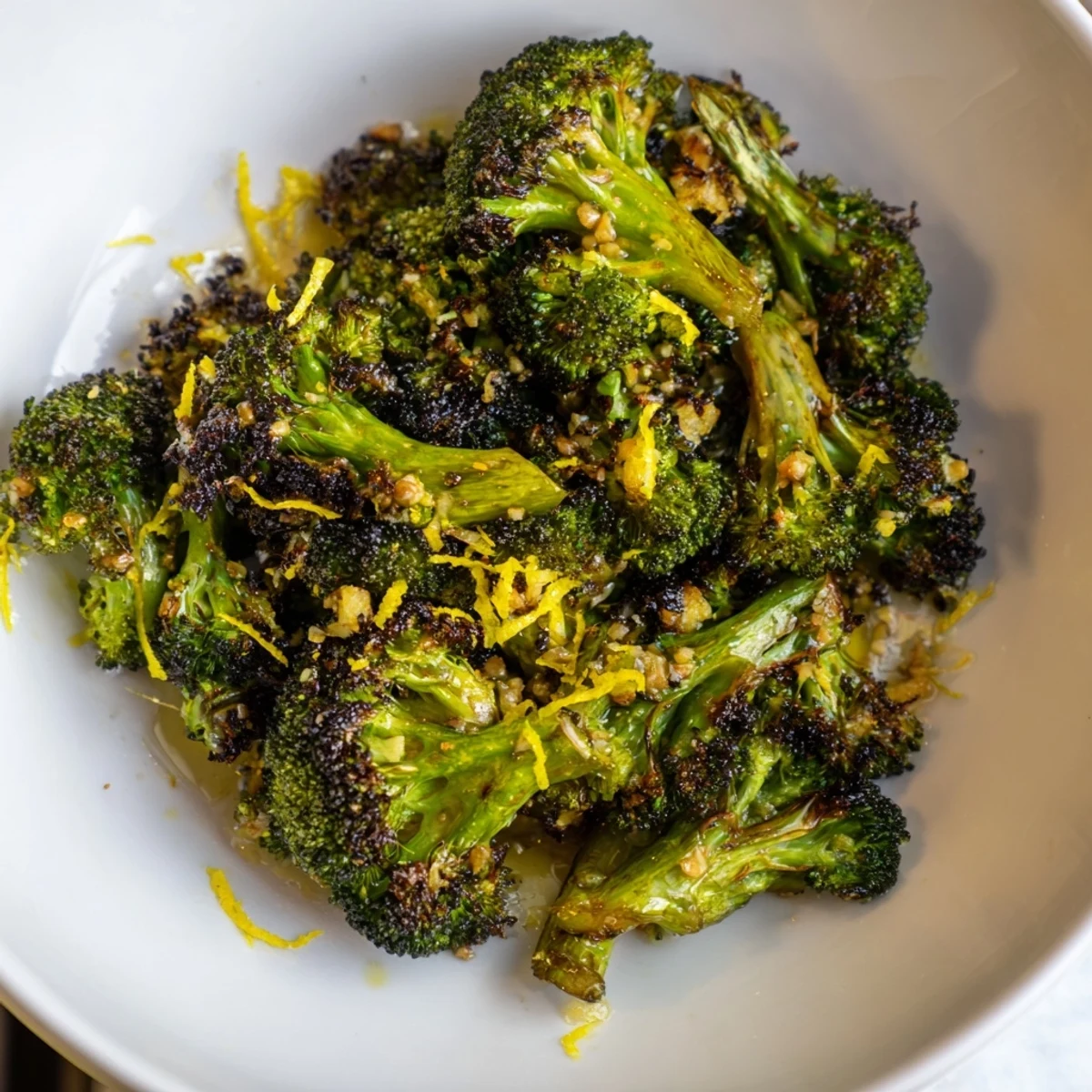 Freshly baked Lemon Garlic Roasted Broccoli, perfectly tender-crisp, is seasoned with zesty lemon juice and garlic.
