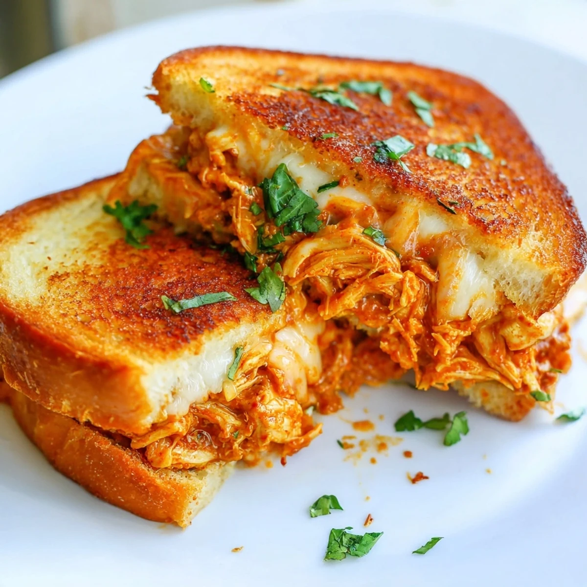 Golden, melty Savory Butter Chicken Grilled Cheese with a warm, spiced aroma and toasted bread.