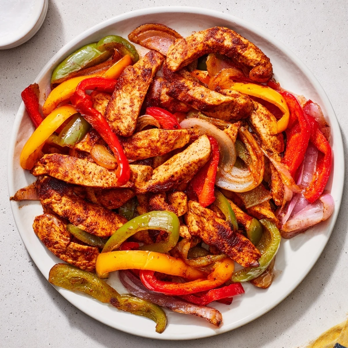 Sheet pan Chicken Fajitas reveal tender chicken strips with perfectly roasted vegetables, ready for serving.
