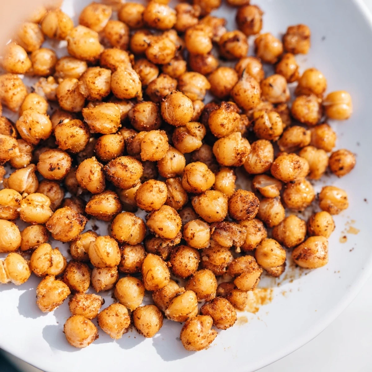 Golden, crispy chickpeas ready to enjoy, a delicious crispy chickpea snack, full of Mediterranean flavors.