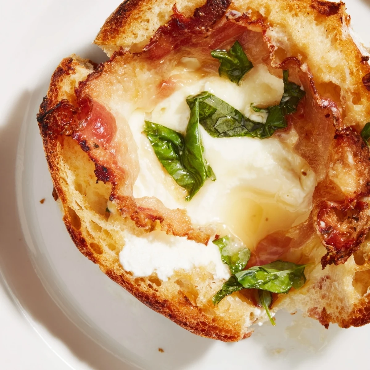Buttery sourdough stuffed with crisp prosciutto and luscious burrata, paired with a glass of white wine.