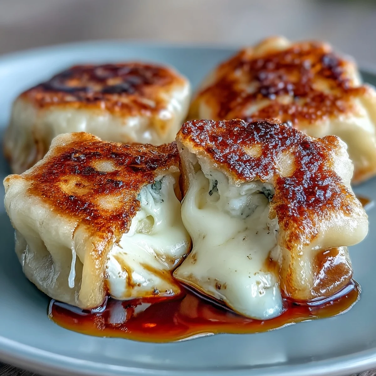 Freshly cooked Chīzu Imomochi glistens with glaze, showcasing its chewy texture, ideal for a savory snack.