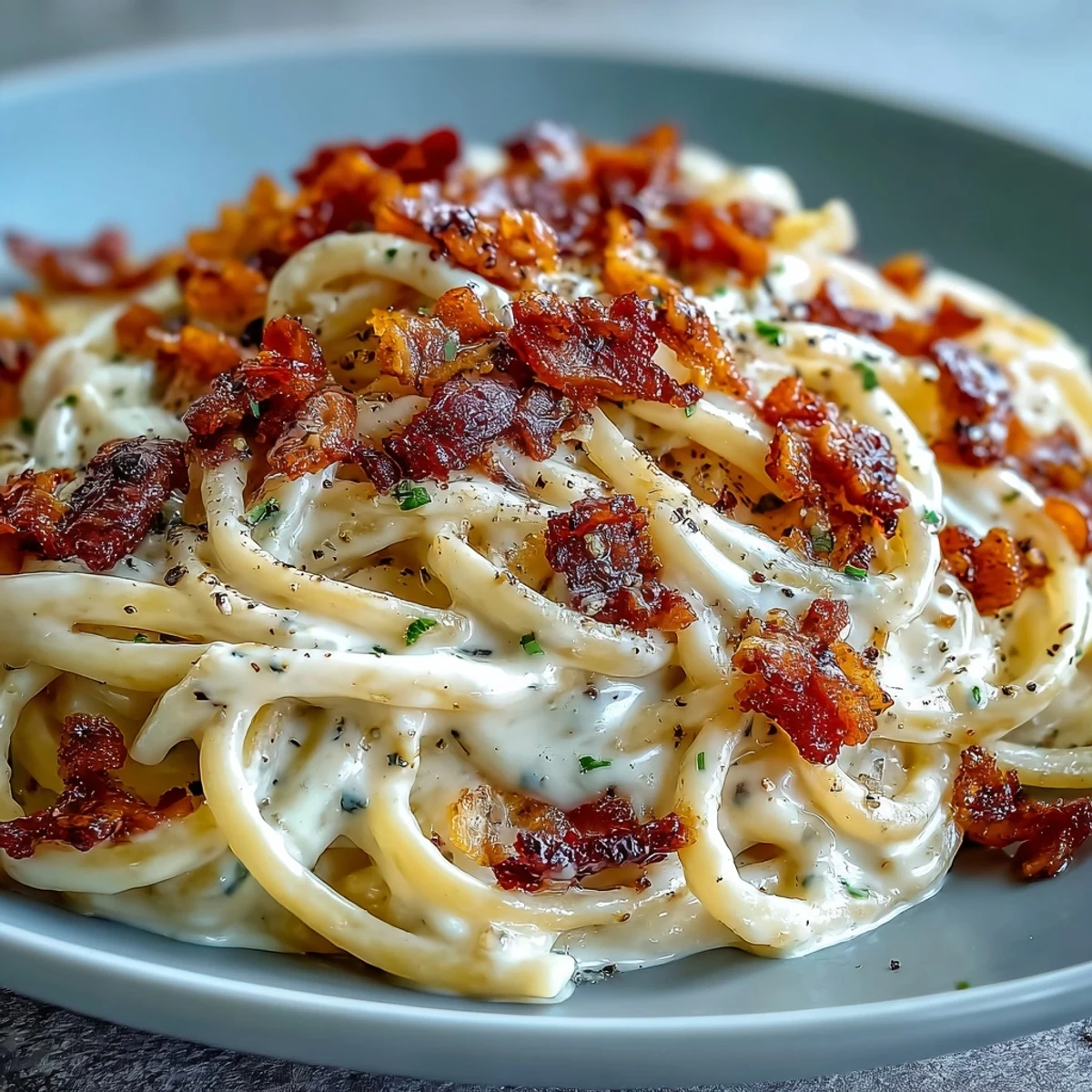 Serving plate of low-carb Celeriac Carbonara alongside a crisp salad and Pinot Grigio.
