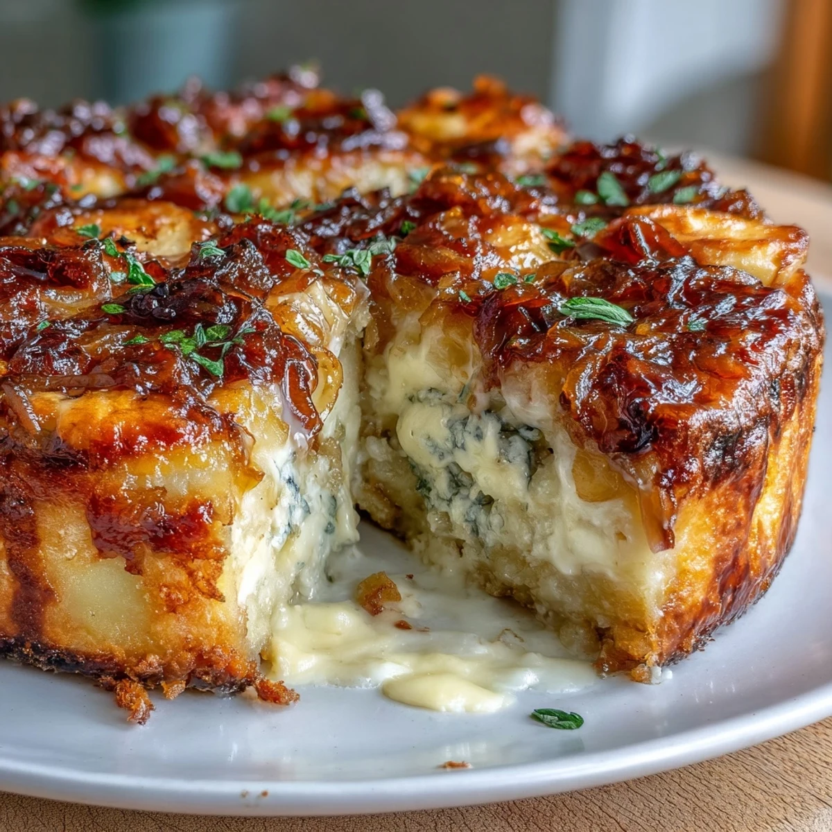 Golden, bubbling layers of Cheese and Potato Pie, rich with Gruyère and cheddar, straight from the oven.