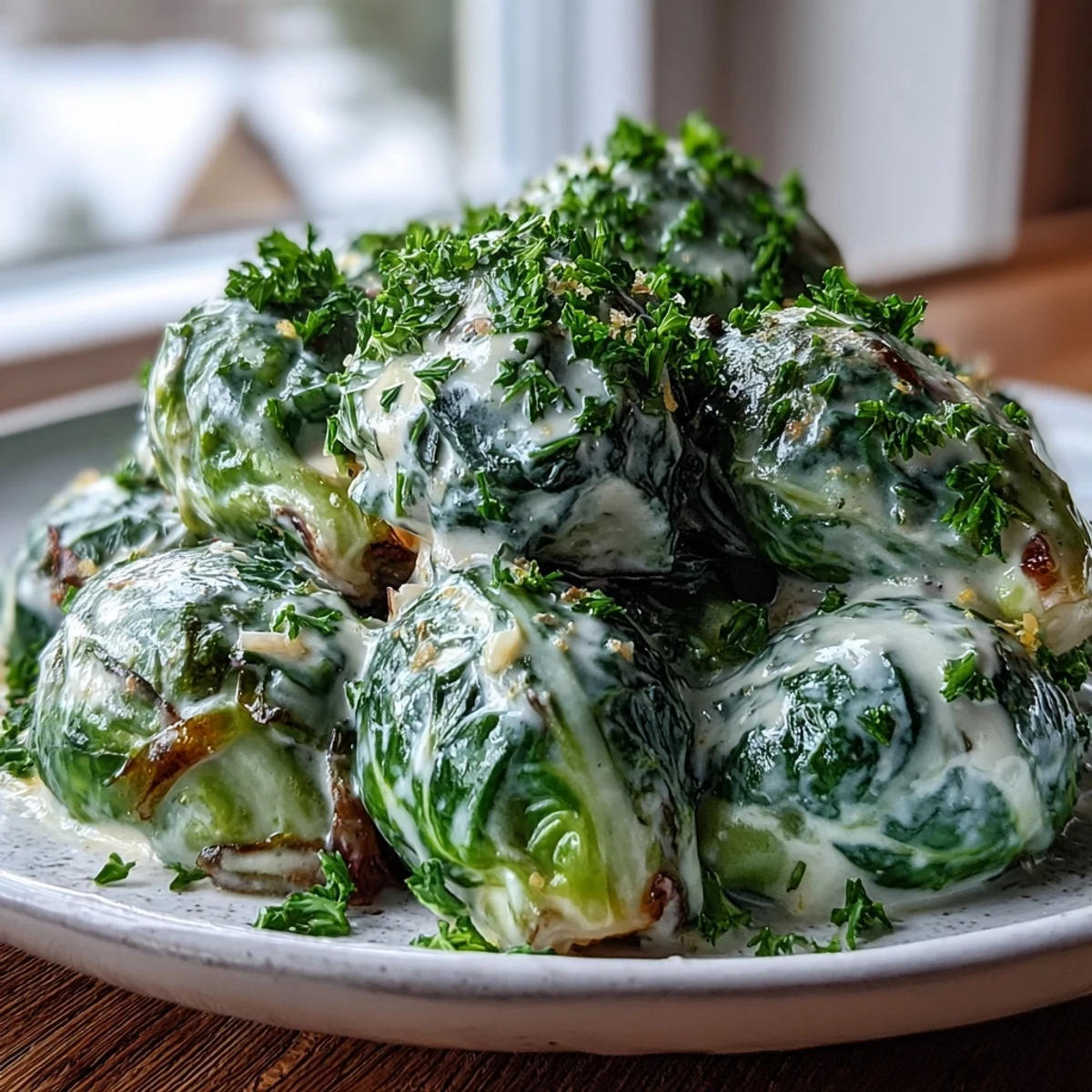 Tender Brussels sprouts tossed in a smooth cream cheese and Dijon mustard sauce, finished with a bright squeeze of lemon juice for extra flavor.