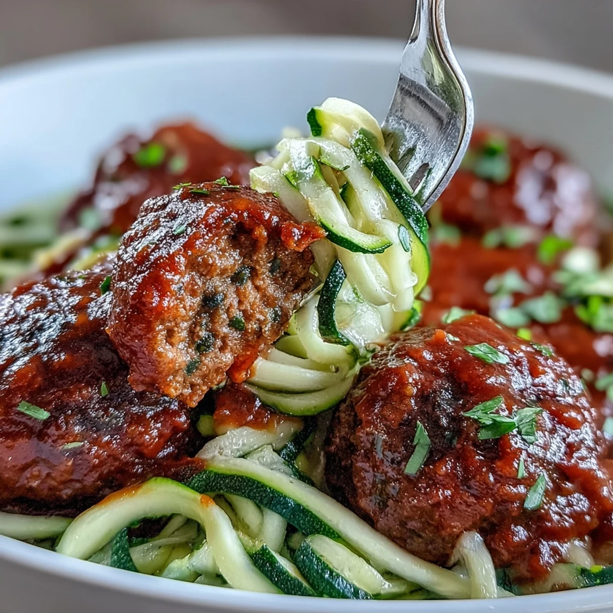 Plant-based lentil meatballs baked to perfection, simmered in savory marinara, and paired with fresh spiralized zucchini noodles.  