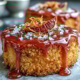 A vibrant gluten-free blood orange polenta cake, rich with almond flavor and topped with a striking pink citrus glaze.