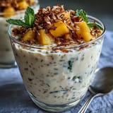Rich Skyr Protein Chia Pudding topped with fresh, sweet mango chunks.