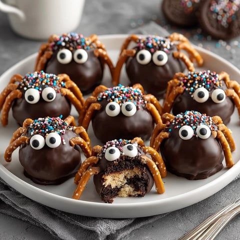 Easy no-bake Spider Oreo Truffles, covered in rich chocolate, ready for spooky fun.