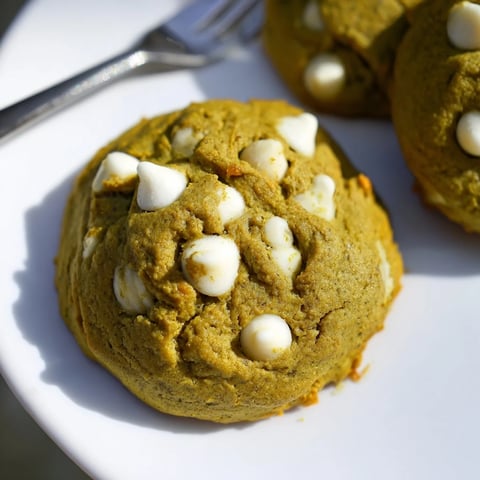 Soft and fluffy Matcha Pumpkin Muffin Drop Cookies, perfect for autumn snacking.  