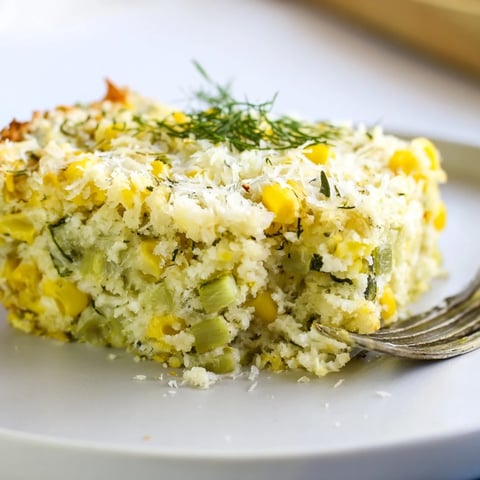 Savory Dill Pickle Sweet Corn Pancake Loaf garnished with fresh dill and cheese.  