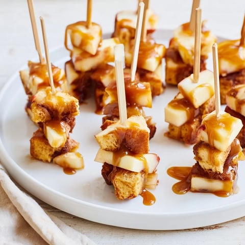 Caramel Apple Cheddar Muffin Skewers with creamy caramel and crunchy apples, ideal for brunch.  