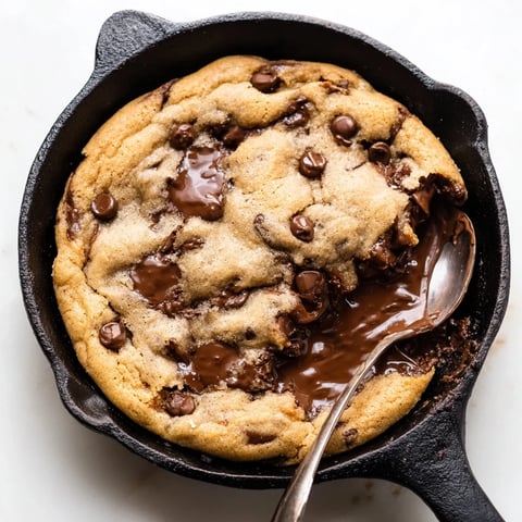 Gooey Skillet Chocolate Chip Cookie served warm, perfect for sharing with friends.  