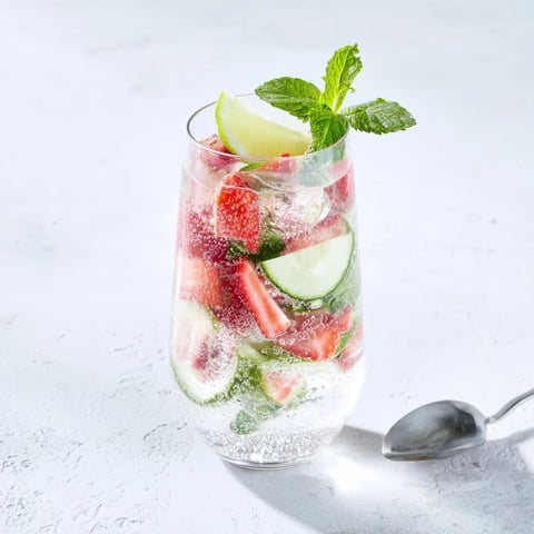 Refreshing water-based mocktails with vibrant fruits and cooling mint garnish.  