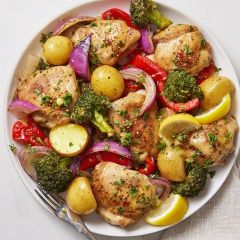 Lazy Gourmet Chicken & Vegetable One-Pot served hot, featuring juicy chicken and vibrant veggies.