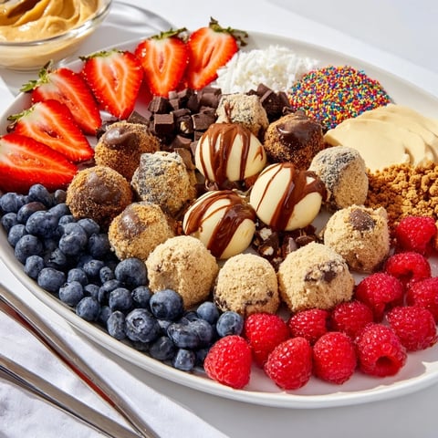 A stunning deconstructed dessert board featuring creamy cheesecake bites and vibrant toppings.