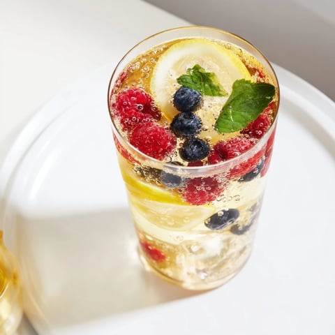 Refreshing homemade kombucha-style mocktails infused with fruits and herbs in glass bottles.  