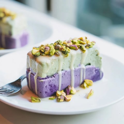 Creamy Ube & Pistachio Ice Cream Bars with vibrant colors and decadent layers.  