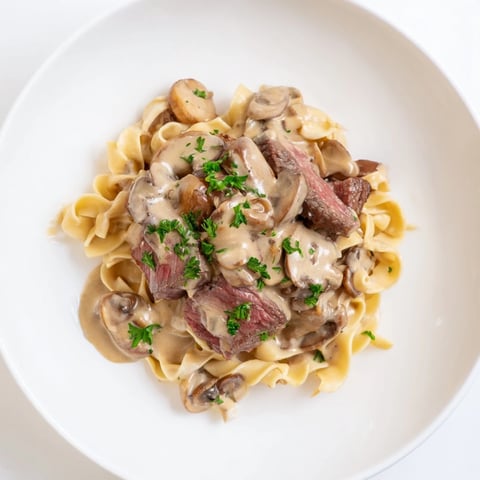 Creamy Mushroom Beef Stroganoff: A rich, beefy and mushroom-filled classic served over buttery egg noodles.