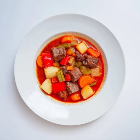 Smoked Paprika & Garlic Beef Stew, a rich and savory meal with tender beef and vibrant vegetables.