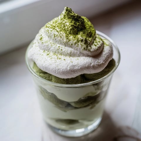 Fluffy matcha mascarpone tiramisu snow cups, layered with creamy mascarpone, ready for enjoyment.