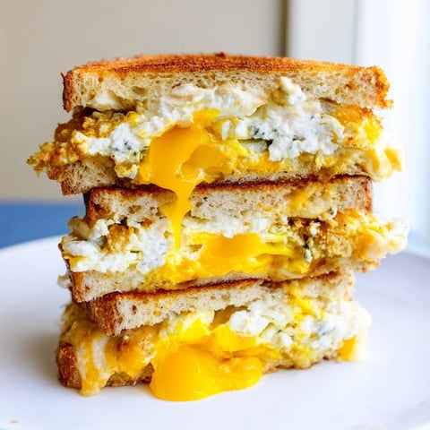 Golden-brown Feta Fried Eggs Grilled Cheese with oozing cheese, perfect for a cozy lunch.