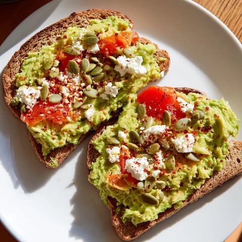 Golden, crispy whole grain toast generously topped with creamy, seasoned mashed avocado.