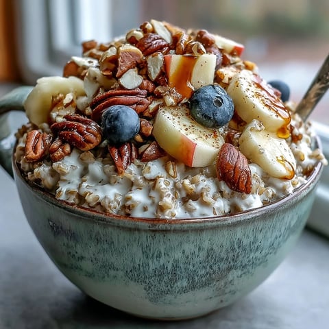 Warming gluten-free buckwheat groats topped with fresh fruit and crunchy nuts.