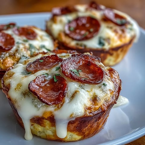 Golden-brown High-Protein Pepperoni Breakfast Cups fresh from the oven, featuring melted mozzarella and savory pepperoni bits in a muffin tin.