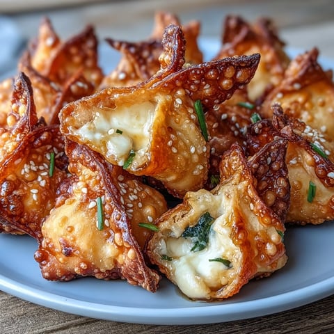 Crispy air-fried wontons bursting with creamy cheese filling and savory seasonings, perfect for dipping.  